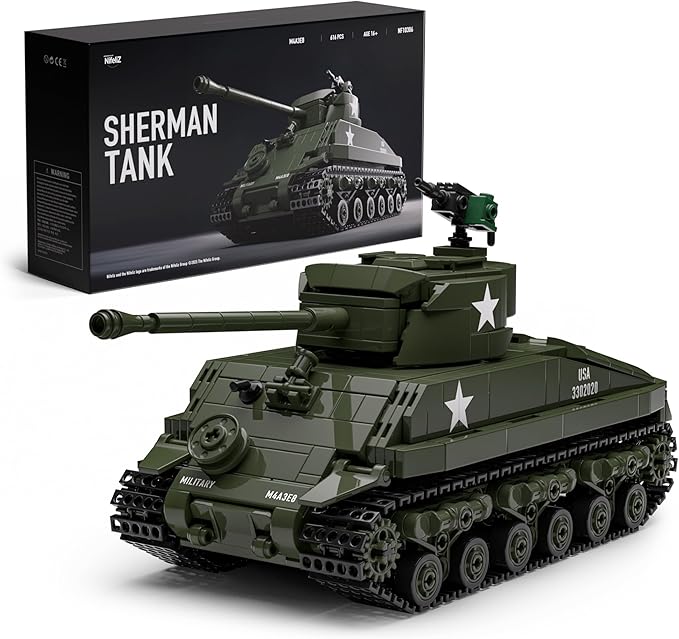 Nifeliz Sherman Military Tank Building Set for Adults Collectible WW2 Military Model Toy to Build and Display M4 Medium Vehicle for Army Enthusiasts (860 PCS NF10313)
