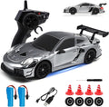 RC Drift Car 1:24 4WD Remote Control Cars Vehicle with LED Light2.4GHz 20KM/H High Speed RC Cars with Two Batteries &amp Drifting Tires Racing Sport Toy for Adults Boys Girls Kids Silve