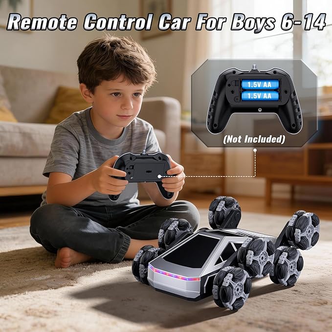 Remote Control Car 8 Wheels RC Stunt Car with LED Lights &amp Music 2.4GHz RC Drift Car for Boys Aged 6-14 Christmas Birthday Gift for Kids