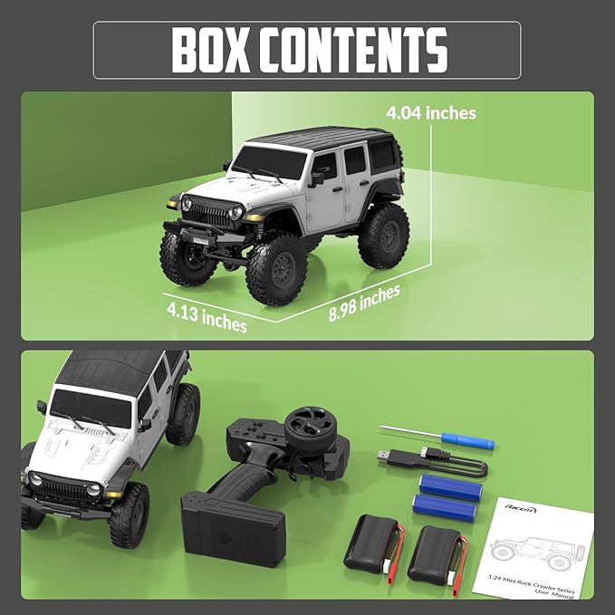 RCS24 Off Road 1/24 RC Truck 4x4 Off Road Crawler Climbing Vehicle All Terrain RC Monster Truck Remote Control Car with Bright Headlight 2 Batteries Waterproof Hobby Toys(RTR White)