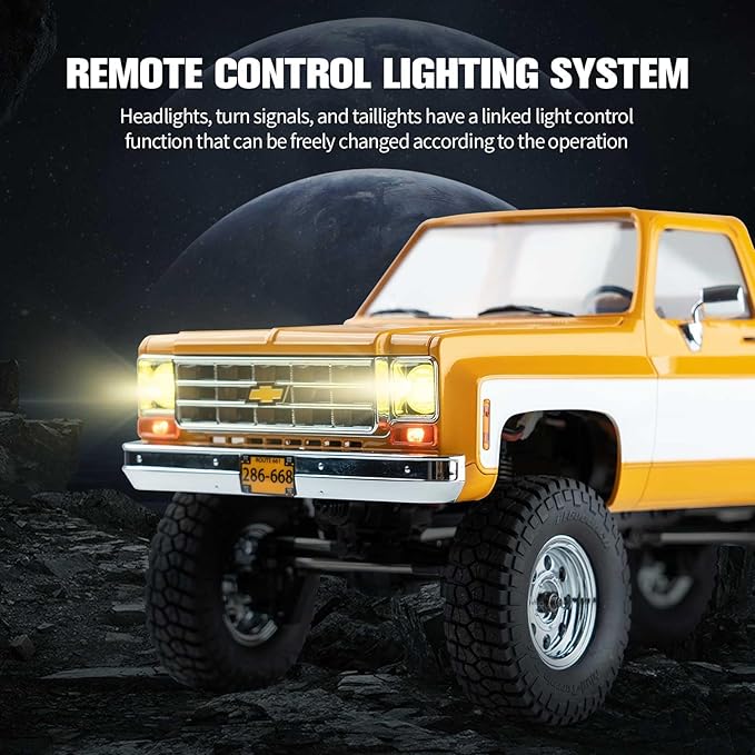 FCX18 FMS 1/18 Chevrolet K10 RC Truck Officially Licensed 4WD RC Crawler 2 Speeds Switch with LED Lights Off-Road RC Model for Adults (Yellow)