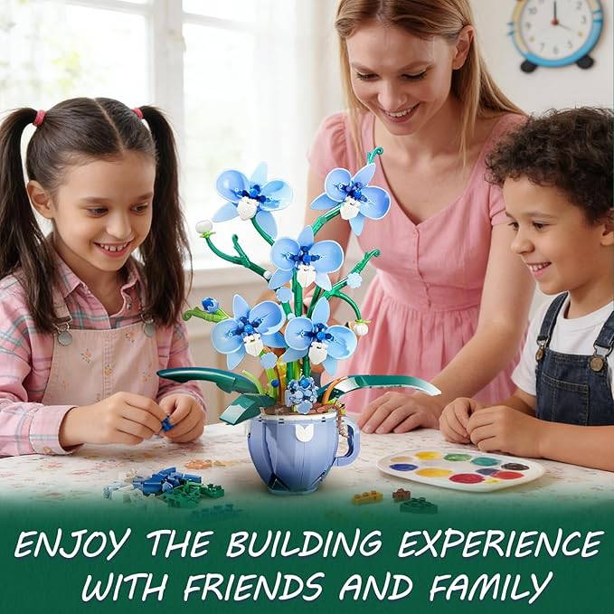 Blue Orchid Flower Building Set with Vase for Adults Compatible with Lego Botanical Flowers 567pcs Ideas Plant Collection Toys for Home and Office Decor Gifts for Christmas Mother's Day