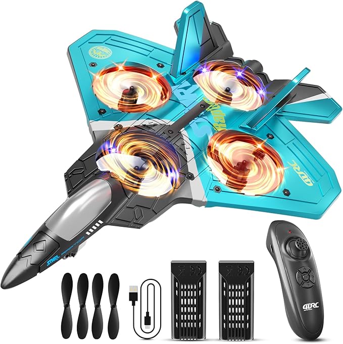 4DRC V17 Foam Remote Control Airplanes RC Planes for Kids Adults 4-7 8-16 RC Airplane Fighter Jet with Light 360° Flip Fighter Jet Toy Gravity Sensing Stunt Roll Airplane Toy Gifts for Kids Boys