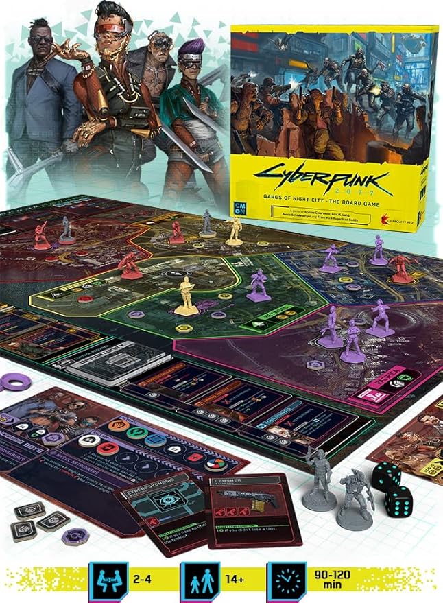 Cyberpunk 2077: Gangs of Night City Board Game - Conquer Night City in This Immersive Sci-Fi Strategy Game! Adventure Game Ages 14+ 1-4 Players 90-120 Min Playtime Made by CMON