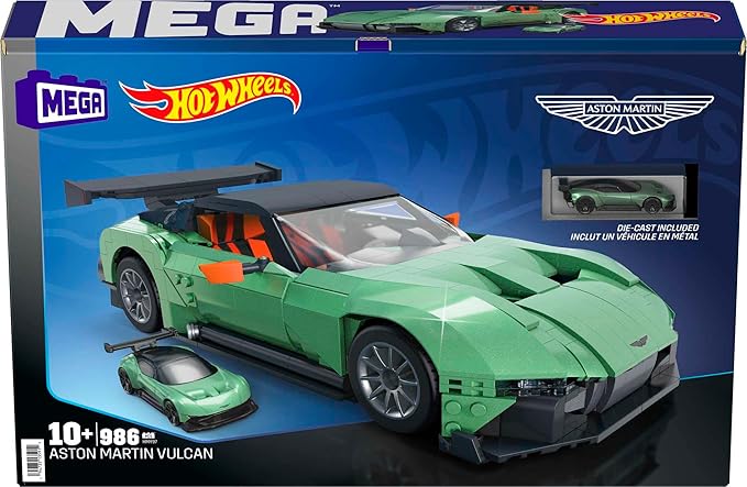 Hot Wheels MEGA Vehicle Building Toys for Adults Aston Martin Vulcan with 635 Pieces and Die-Cast Model Gift Ideas for Collectors HMY97