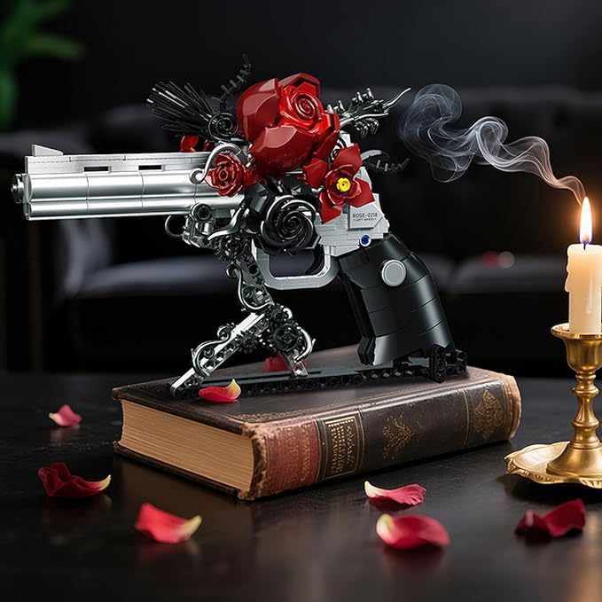 Building Blocks Gun Revolver Set 631 PCS Brick Pistol Model Kit with Roses Creative Mechanical Block Gun Compatible with Lego 853792 Accessory Toy for Kid &amp Adults Home Decor