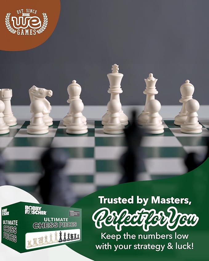 WE Games Bobby Fischer Ultimate Chess Pieces Set Staunton Plastic Tournament Chess Set - Extra Queens Triple Weighted