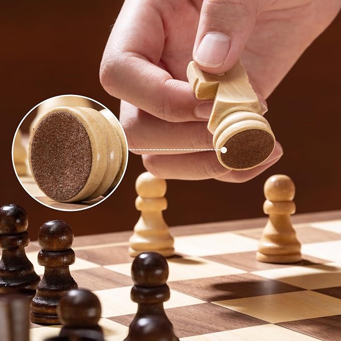 ASNEY Upgraded Magnetic Chess Set 15 Tournament Staunton Wooden Chess Board Game Set with Magnets Crafted Chesspiece ans Storage Slots for Kids Adult Includes Extra Queens