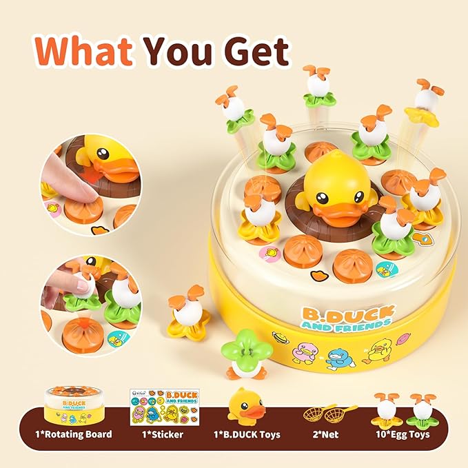 B.Duck Catch and Bounce Games Toys for Kids 3-5 B.Duck Board Games with 3 Nets for Kids 4-6 Christmas Birthday Easter Gifts for Toddler Boys Girls 3 4 5 6 Years Old