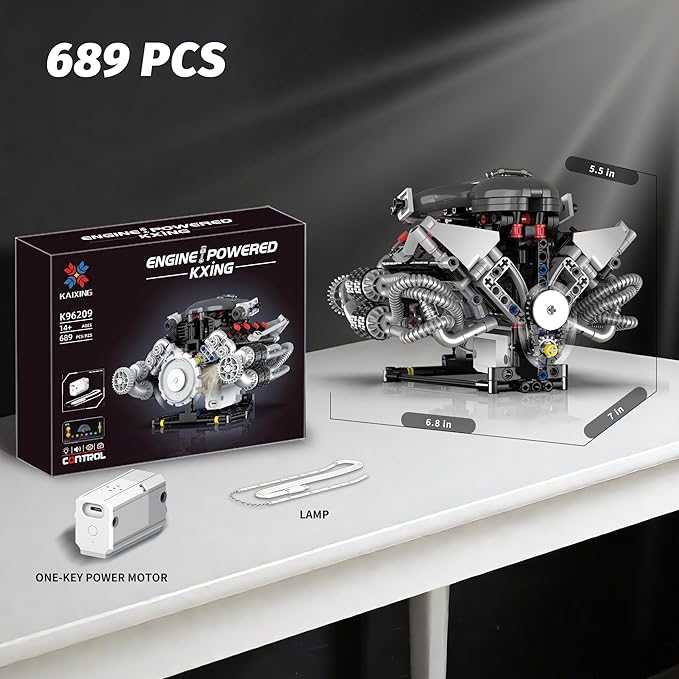 V8 Engine Model Kit that Works Visible Building Blocks Sets with APP Control Motor &amp LED Light Model Car Kits for Adults &amp Boys Kids 14+ Year Old (689 PCS)