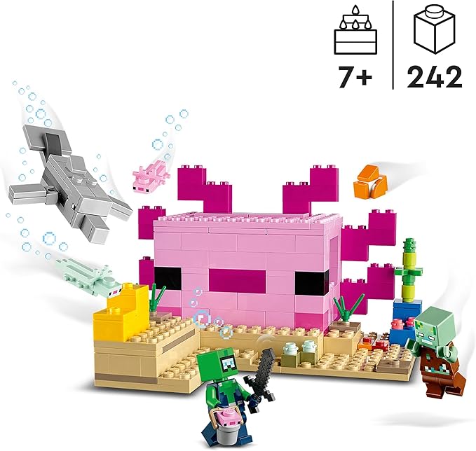 Lego Minecraft The Axolotl House 21247 Building Toy Set Creative Adventures at a Colorful Underwater Base Includes a Diver Explorer Dolphin Drowned and More Minecraft Toy for 7 Year Old Kids