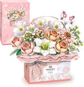 Flower Bouquet Building Blocks Model SetSimulation Artificial Rose Handheld Gift BoxBonsai Plant Building Bricks ToysHome Decor (Fantasy Pink)