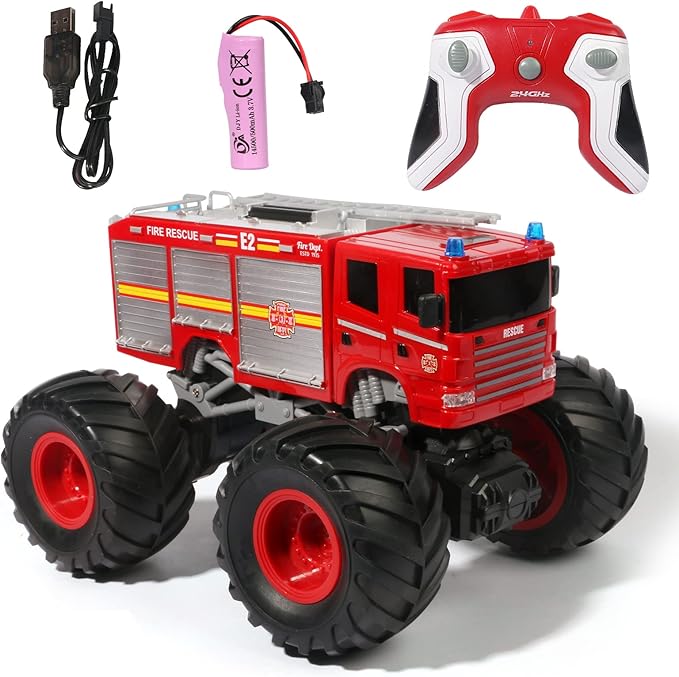 Remote Control Fire Truck Monster Truck Toy1/18 RC Fire Truck2.4GHz Offroad Hobby RC Racing Car with LED High Speed Best Gift for Kids