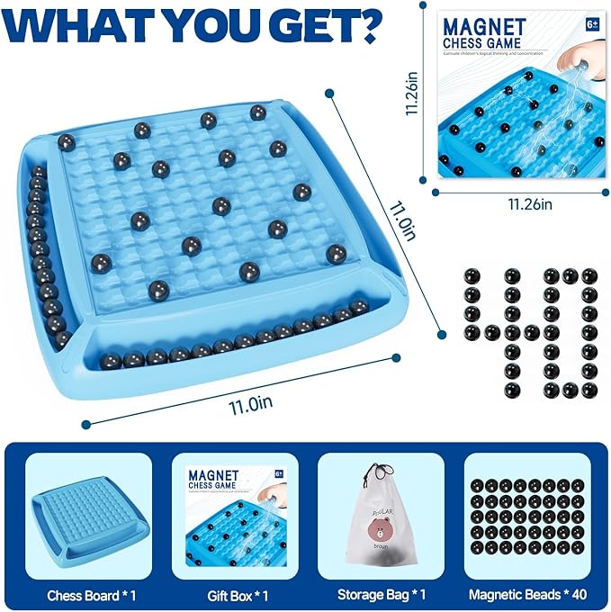 Magnet Game Board Game for Kids 8-12 Magnetic Game Chess Set for Kids and Adults Family and Friend Games Night Magnet Chess Game 40 Piceses 2-4 Players (Cyan)
