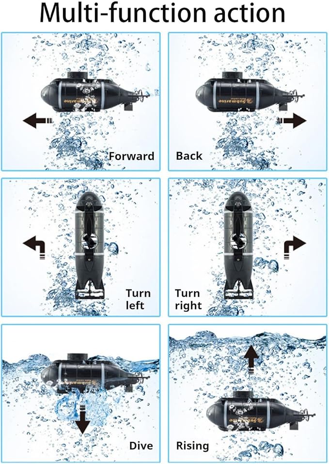 Mini RC Submarine Boat for Kids 6CH Remote Control High-Speed Waterproof Diving Toy for Pools Lakes Bathtubs – Gift for Boys and Girls（Black）