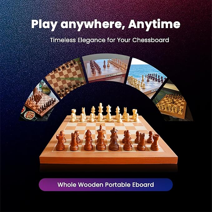 Chessnut Air+ Electronic Chess Set with Full Wooden Board Extra Queens LEDs AI Adaptive Game and App with Computer Chess Board for Ages 8 and Up 2 Players