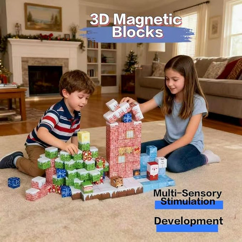 150PCS Magnetic Tiles Christmas Building Set STEM Sensory Toys with Santa &amp Reindeer Figures for Kids Ages 3-12 Gift Educational Magnetic Blocks for Toddler Boys Girls