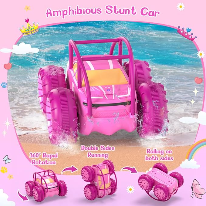 MaxTronic Amphibious Remote Control CarRechargeable RC Cars Toy 360° Flips Rotation Stunt Crawler 15KM/H 4WD All Terrain Outdoor Indoor Toy for Kids Boys Girls 3-12