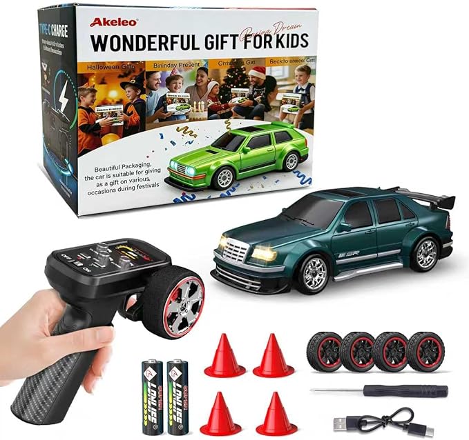 1/43 Mini RC Drift Car with Gyroscope 4WD Full Proportional RC Car 2.4GHZ Hobby Grade Remote Control Cars RTR Model Vehicle 20+KM/H High Speed for Hobbyists Kids Adults (Green)