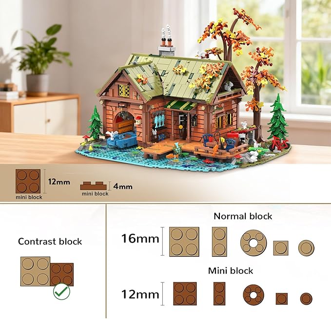Overwater Cabin Mini Building Set with Light 2423 PCS Wooden Forest House Building Block Toy with Boat Bike Animals Home Decor Treehouse Construction Model Kit for Adults Teens Boys Girls 12+
