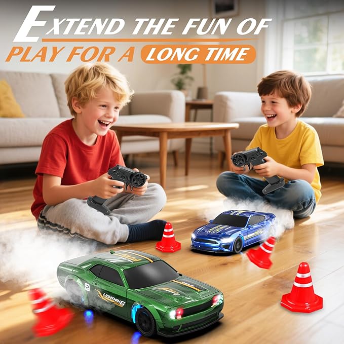Mini RC Drift Car 1/43 2.4GHz RC Drift Cars with Gyro 4WD Full Proporitonal High Speed Remote Control Car with LED Lights and Drifting Tires Hobby Racing Cars for Adults Kids Boys Green