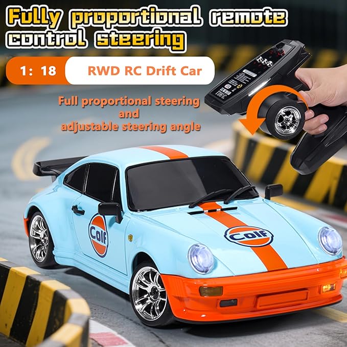 Skymaker Posche 911 RC Drift Car 1/18 RWD Drifting with Extra Metal Tires &amp Wheel Hex Hub RC Cars for Adult with Alloy Car Shell 2.4Ghz Remote Control with Gyro (Purple)