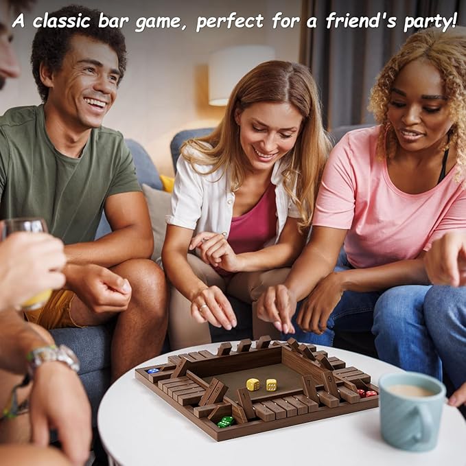 Shut The Box Game Wooden 1 2 3 4 Players Shut The Box Board Games with 8 Dice Math Addition and Pub Close The Box Game Wodden for Kids &amp Adults 12 Inch