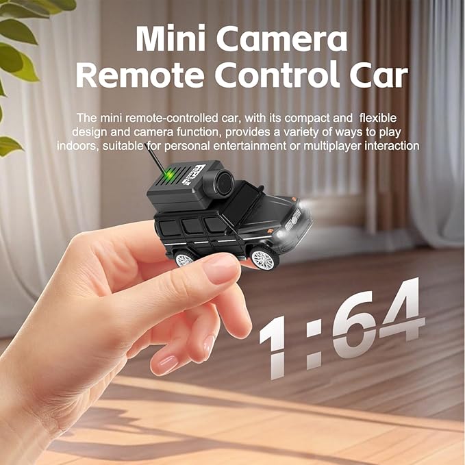 GoolRC WLtoys 6406-C Mini RC Car 2.4GHz 1:64 Scale FPV Remote Control Car with Camera 720P APP Control Rear Drive Vehicle with 2 Trailers and LED Lights for Adults (Black)