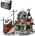 PANTASY Winter Summit Ski Lodge Building Set3-Story Mountain Cabin with Vintage Tram&ampSnowy LandscapeModular Brick Architecture Model with Opening WallIce Cave&ampMinifigures Holiday Display fo