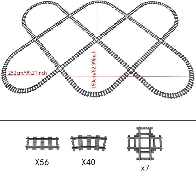 103pcs-City Train Tracks Extension Accessory Set Compatible with Major City Train Sets 60205 60238 Railroad Building Toy for Kids Gift for Train Enthusiasts-40 Curved 56 Straight 7 Crossing Rails