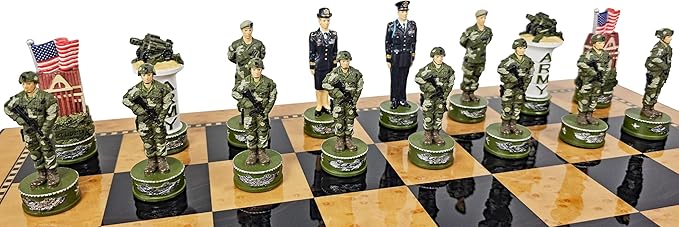 US Military Army vs Air Force Chess Men Set with 17 inch Walnut Color Storage Board