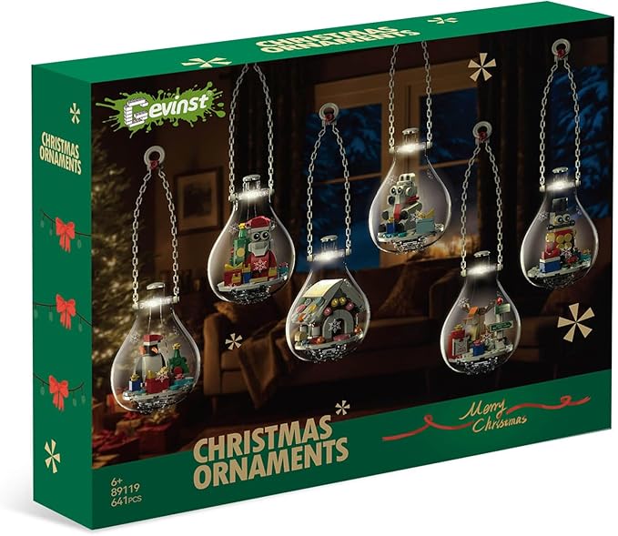 Christmas Ornaments 2025 Building Set Ornament for Christmas Tree with Light Xmas and Thanksgiving Holiday for Gifts Gingerbread Houses Santa Reindeer Polar Bears Soldiers and Penguin (647 Pcs)