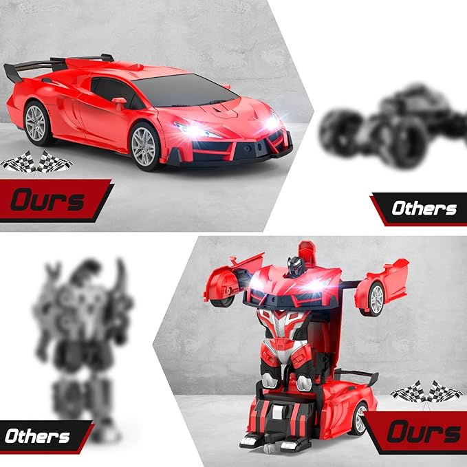 Transform Remote Control Car RC Cars for Boys Age 3-5 6-8 One-Button Transform Toy Cars 2.4GHz 360° Spin 1:16 Scale Flashing Headlight3-8 Year Old Grandkids Christmas Birthday Gifts