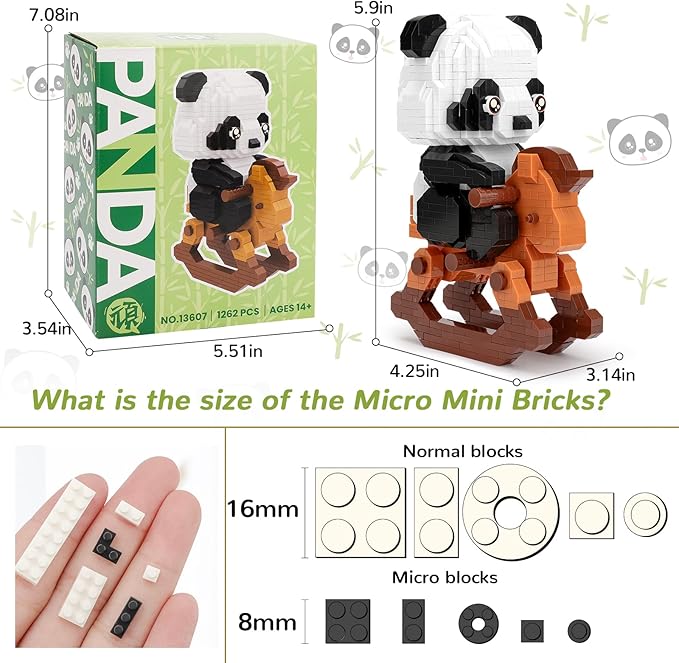 QLT QIAOLETONG Mini Animals Building Blocks Sets for Goodie Bags Party Favors for Teens 14+ 1262 PCS Small Set Micro Mini Cute Panda Building Toy Bricks for Adults Birthday Carnival Prizes