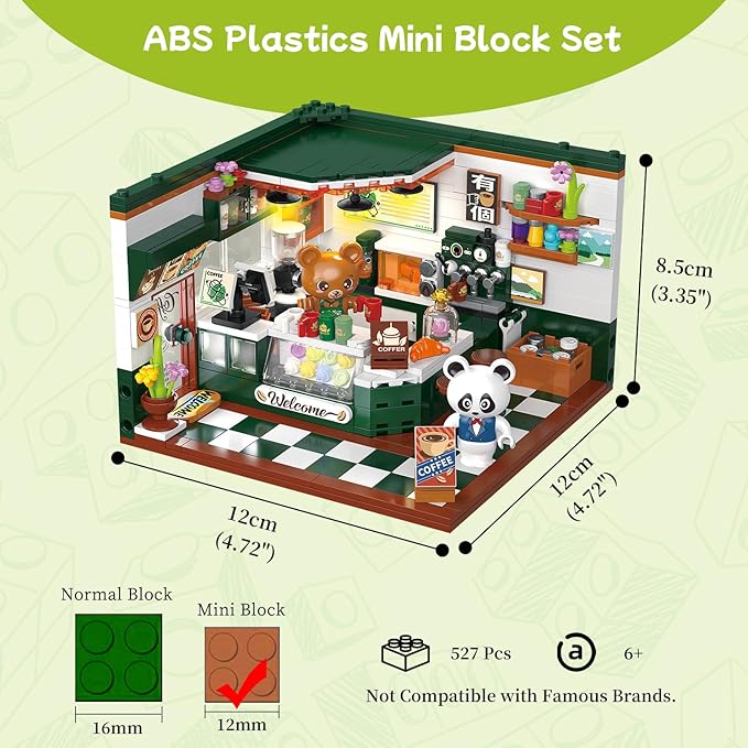 Friends House Building Block Set Bear Cafe Shop Business City View Small Brick Model Mini Construction Toy Hobbies Christmas Birthday Gift for Teens Children Kids Boys Girls 6+ 527pcs