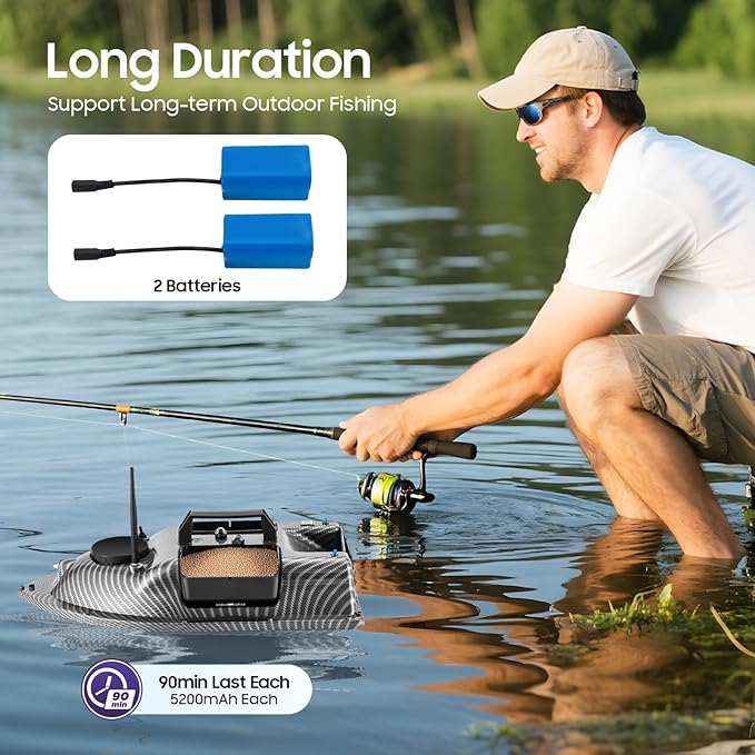 LYNICESHOP Fishing Bait Boat w/Dual 390 Motors generating 52W of Power 500m/1640ft RC Fishing Boat Bait Boats for Surf (Gray Without Light Bar)