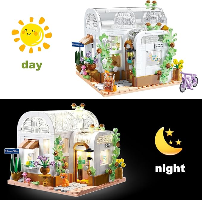 Flower House Building Set Creative Building Playset with LED Light Christmas Birthday Toys for Girls 6+ Compatible with Lego (561 PCS)