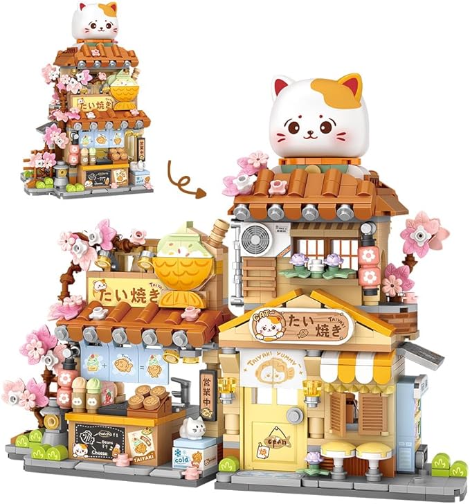 Lucky Cat Building SetOpenable Taiyaki Shop 923PCS Mini Brick Building Toy for Boys Girls Age 8+