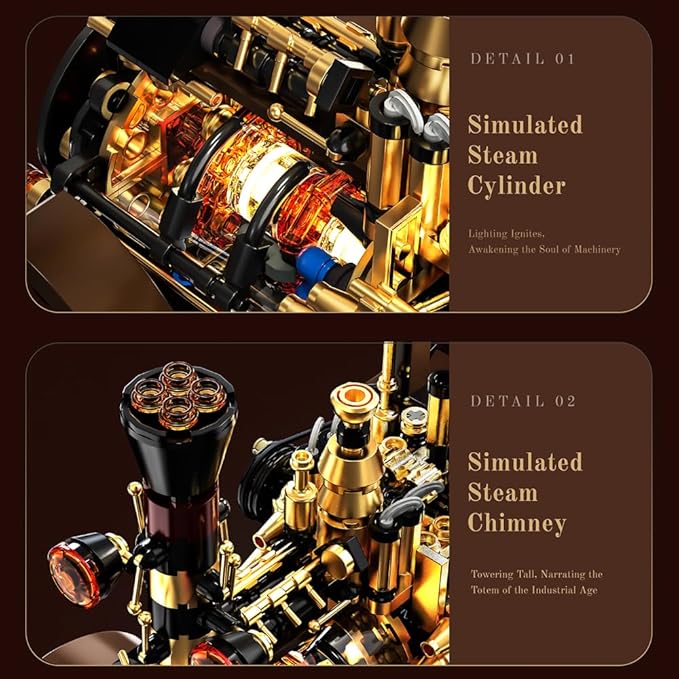 Retro Mechanical Steam Car Building Block Set MOC Classic Car Kit Supercar Toy Model Adult Building Block Car Collector Set (1-1)