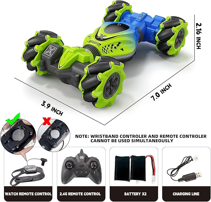 Remote Control Car - RC Drift Car for Boys Age 8-12 Gesture Sensing RC Stunt Cars 4WD Hot Wheels Cars Toy for Kids 4 5 6 7 8 9 10 Year Old Boy Birthday (Green)
