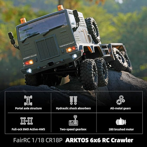 1/18 CR18P Terranaut 8x8 RC Crawler 8WD Rock Truck with Active-AWS All-Wheel Steering 2-Speed Transmission Remote Winch &amp Portal Axles Metal Gears Off-Road RC Car for Adults Collectors (Green)