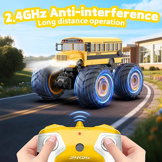 1/18 Remote Control School Bus Toy for Kids 2.4GHz RC Monster Truck Toy with LED Lights &amp Sound Rechargeable Electric Vehicle Gift for Boys Girls