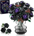 HOGOKIDS Flowers Bouquet Building Set - 15 Black Roses Botanical Collection Building Blocks Artificial Flower Toy 330PCS Gothic Home Decors Easter Gift for Her Girlfriend Wife Adults Teens Kids 8+
