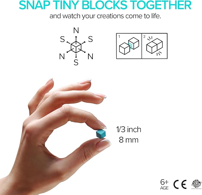 PIXIO Coffee - Tiny Magnetic Blocks Building Toy in The Pixel Art Style with Free App - 5/16 Plastic Cubes with 6 Magnets Inside - Open Ended Toy - Creativity Kit for Ages 6+ - 60pcs