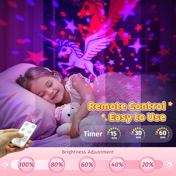 PIKOY Night Light for Kids 90 Modes+6 Films+Dimmer+Timer+Remote Kids Night Light Projector Rechargeable Built-in Battery+360° Silent Rotation Butterfly/Princess/Mermaid Room DecorGirl Toys/Gifts