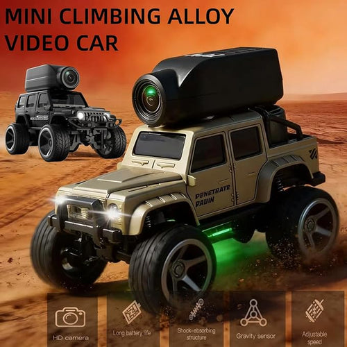 1:64 Scale 4WD Alloy Mini RC Crawler Car with FPV Camera 2.4GHz RTR Off-Road Mini Desktop RC Drift Car with LED Lights Adjustable Speed Dual Mode Model Vehicle Toy Gift for Adults Kids