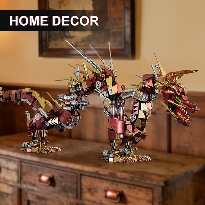 Mechanical Dragon Building Set for AdultsAnimal Dragon Model for Home DecorConstruction Building Block ToyCreative Gift for Teens 14+