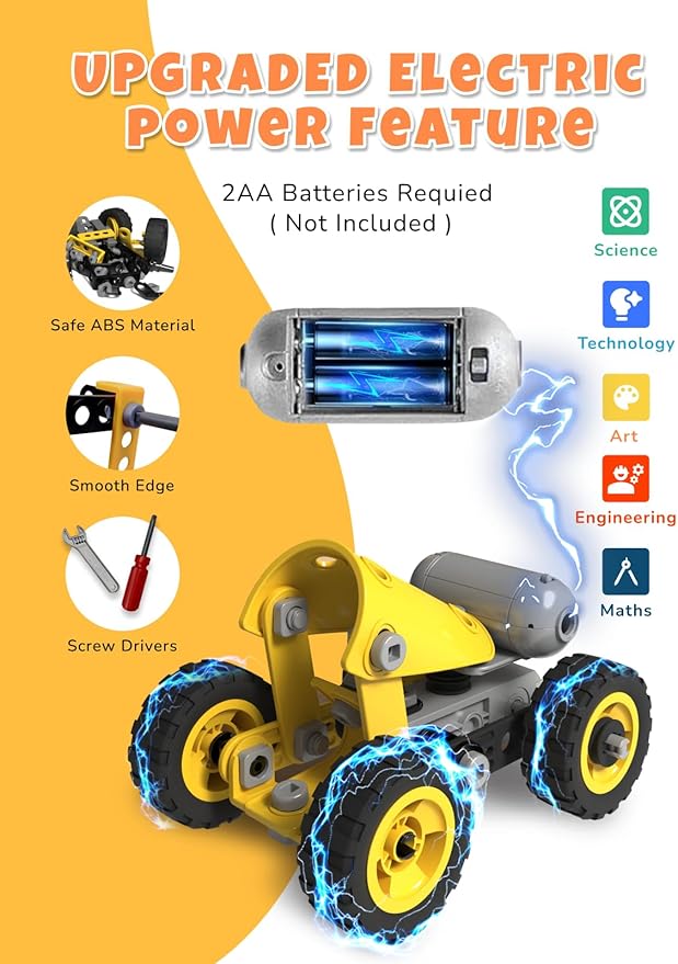 10 in 1 STEM Building Toys for Kids Ages 4-8 Educational Construction Engineering Building Kit for Boys Girls Motorized Bulldozer Excavator Toy Set