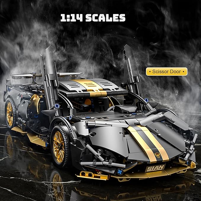 Sport Race Car Building Block Sets for Adults BoysBlack Technical Racing Supercar Toys Kits with LED Light Collectible 1:14 MOC Model Construction Birthday Gifts for Teens Age 8-12 8-1414+