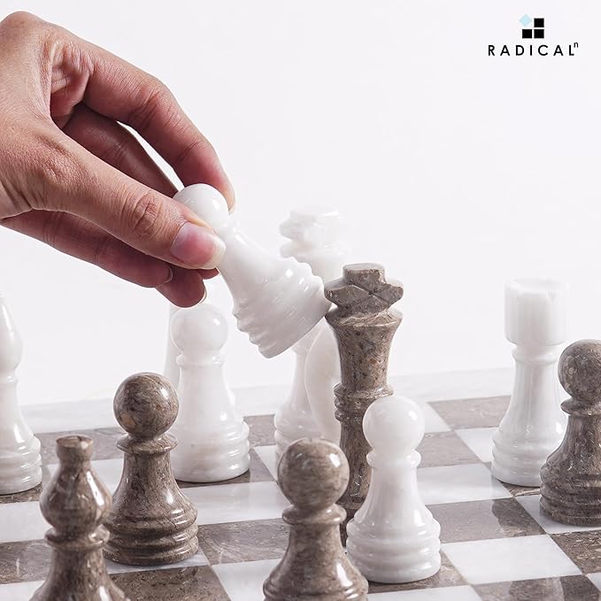 Radicaln Marble Chess Figures 3.5'' Inches White and Oceanic Handmade Marble Chess Pieces for Board Game and Travel Set for Adults